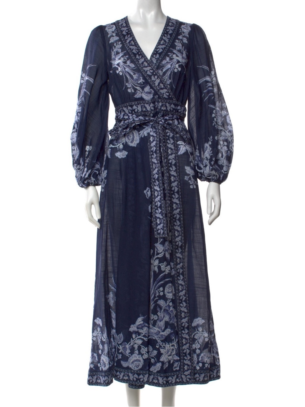Zimmermann Navy Blue Floral Wrap Midi Dress